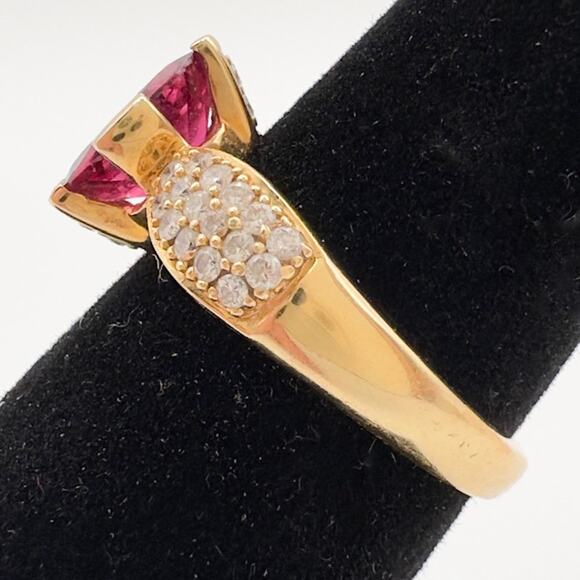 Lorenzo Design Rubellite Pink Tourmaline Ring ~1.2 ct 18K Gold w Accent Diamonds - Picture 7 of 10
